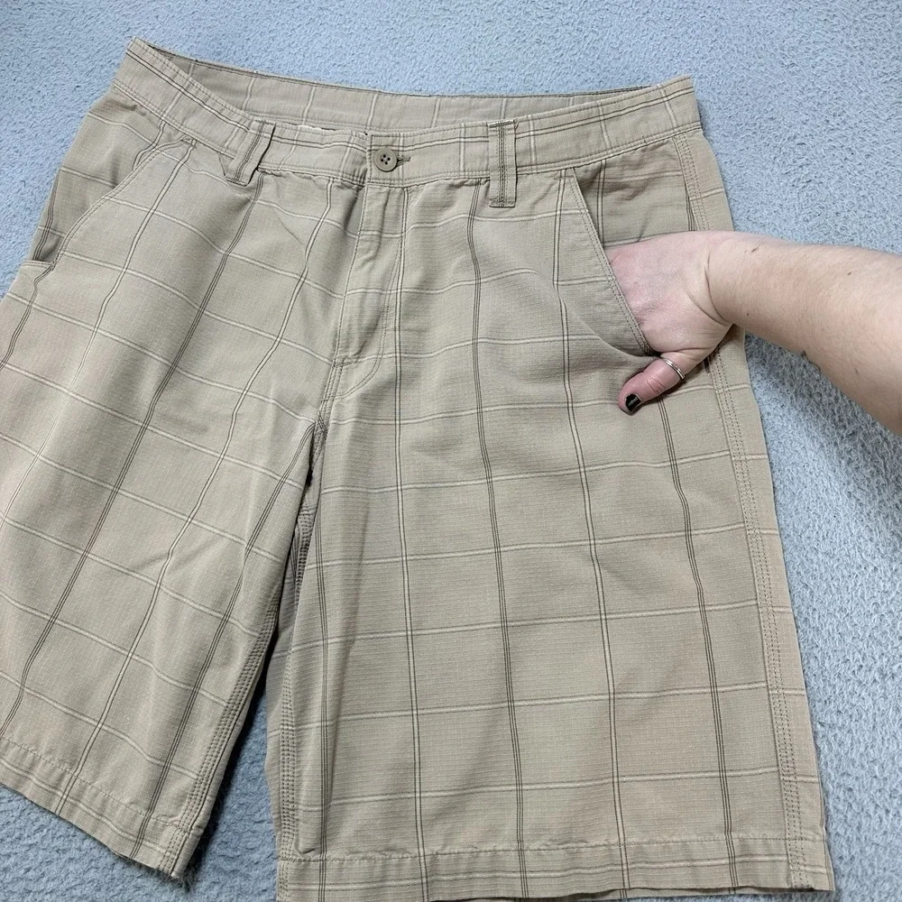 NORTH FACE Shorts Mens 38 Beige Plaid‎ Performance Outdoor Hiking Stretch Beach
